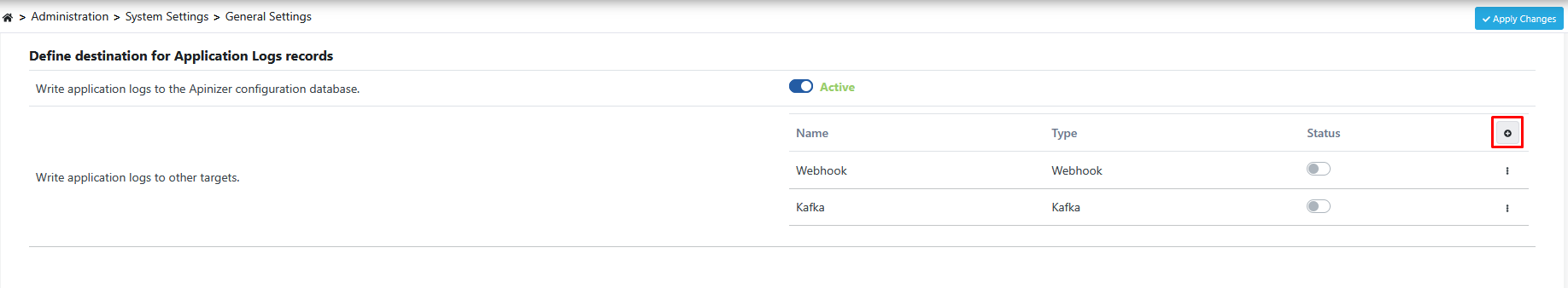 Application Logs Syslog Connector Selection