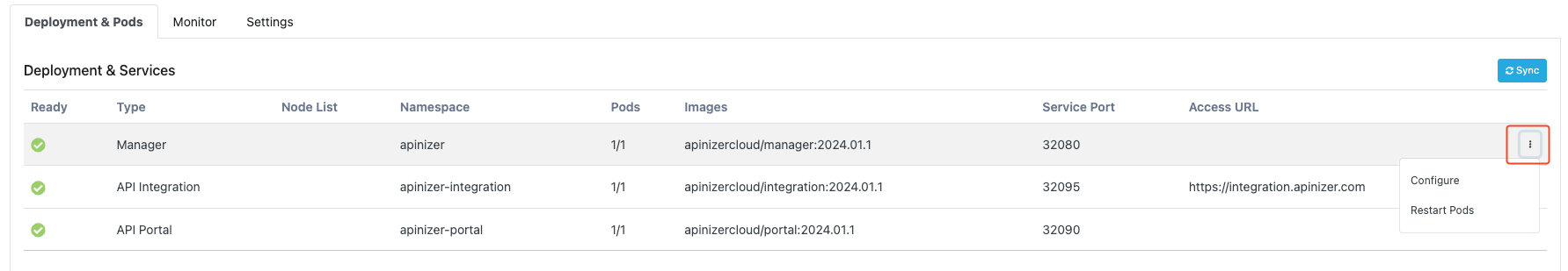 Deployment Configuration Menu