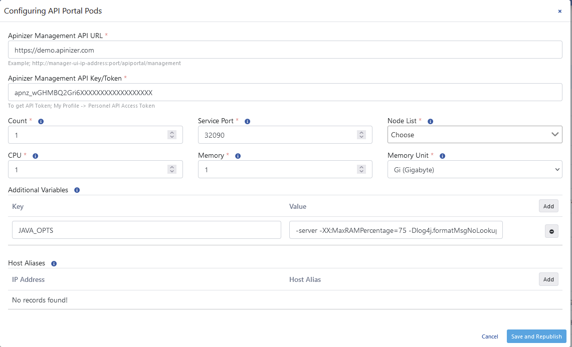 Deployment Configuration Screen
