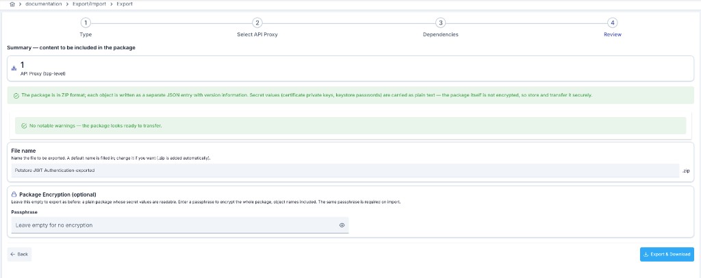 Export wizard review and download