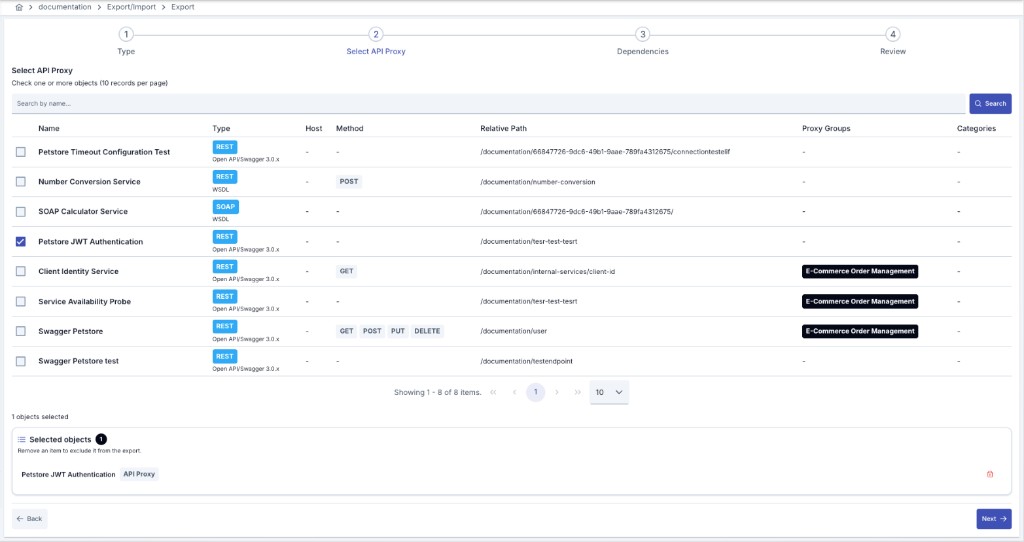 Export wizard object selection