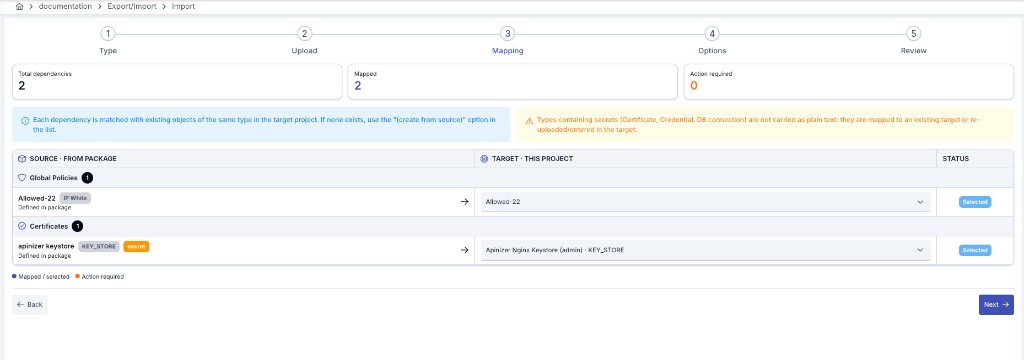 Import wizard mapping step