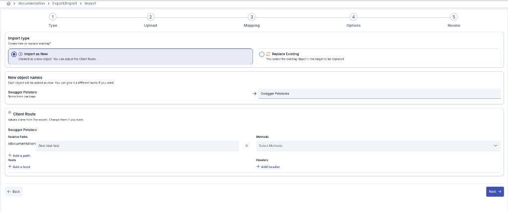 Import wizard options step