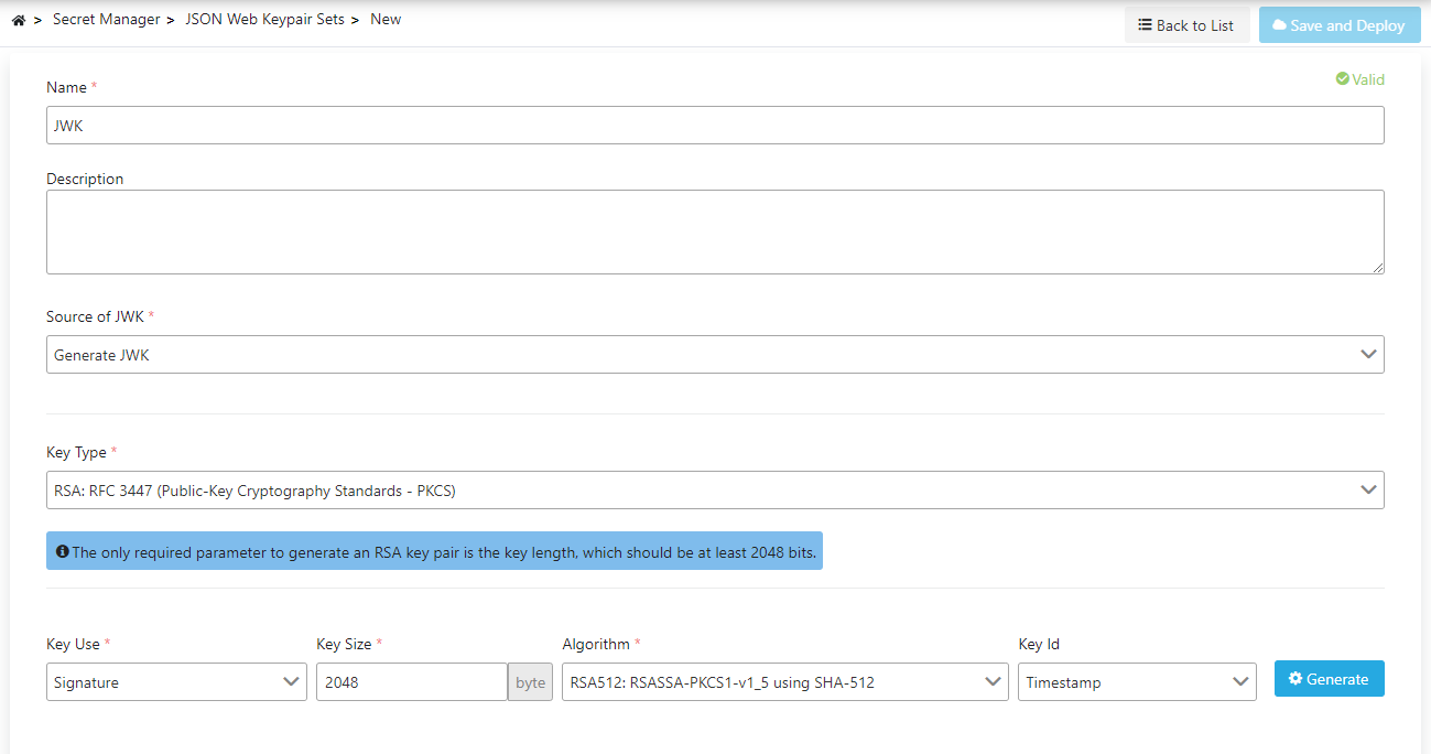 JSON Web Keypair Creation