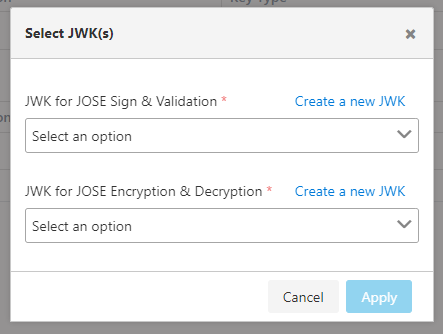 JWK Settings Dialog