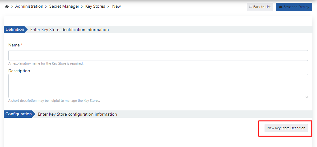 Key Store Definition Creation