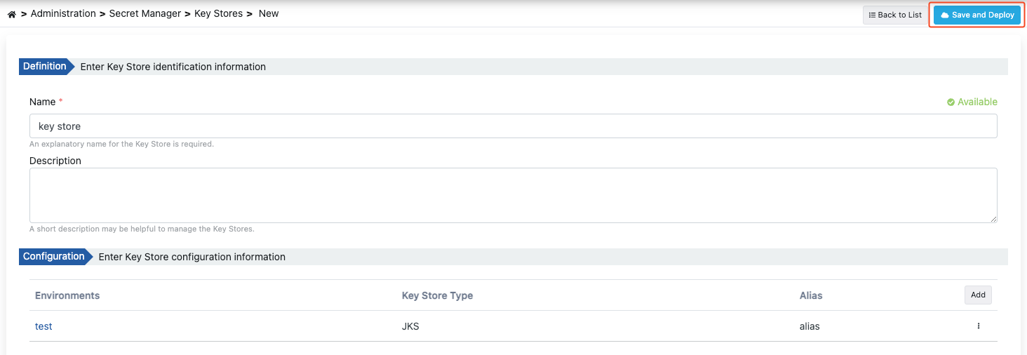 Key Store Save and Deploy