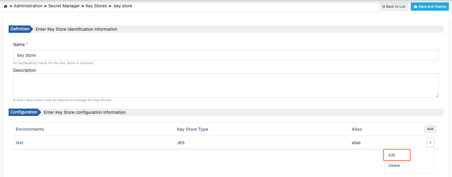 Key Store Configuration Editing