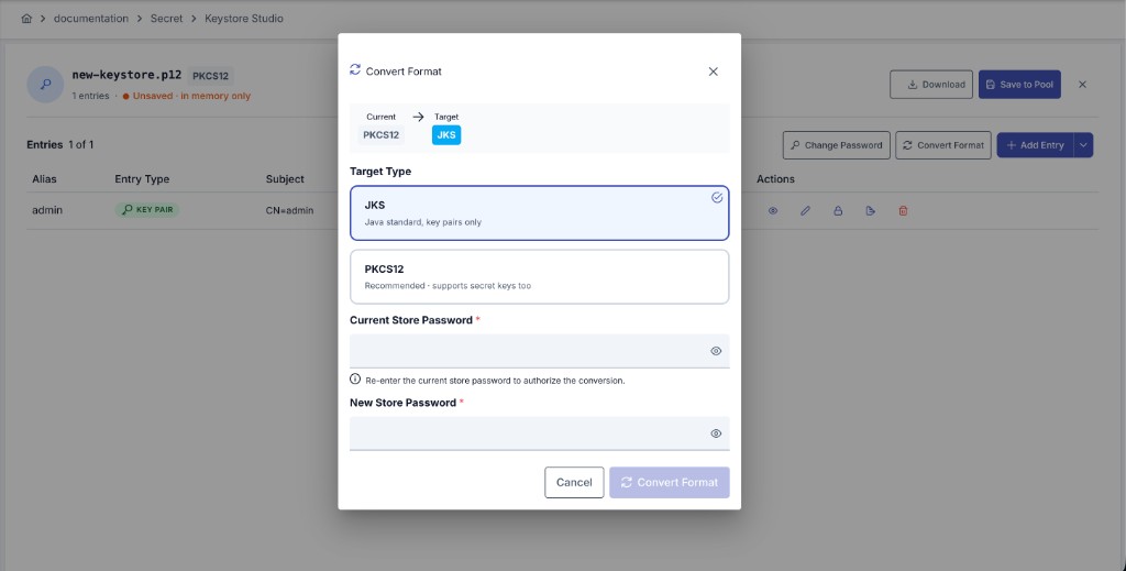Keystore Studio convert format