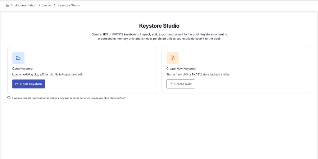 Keystore Studio home screen