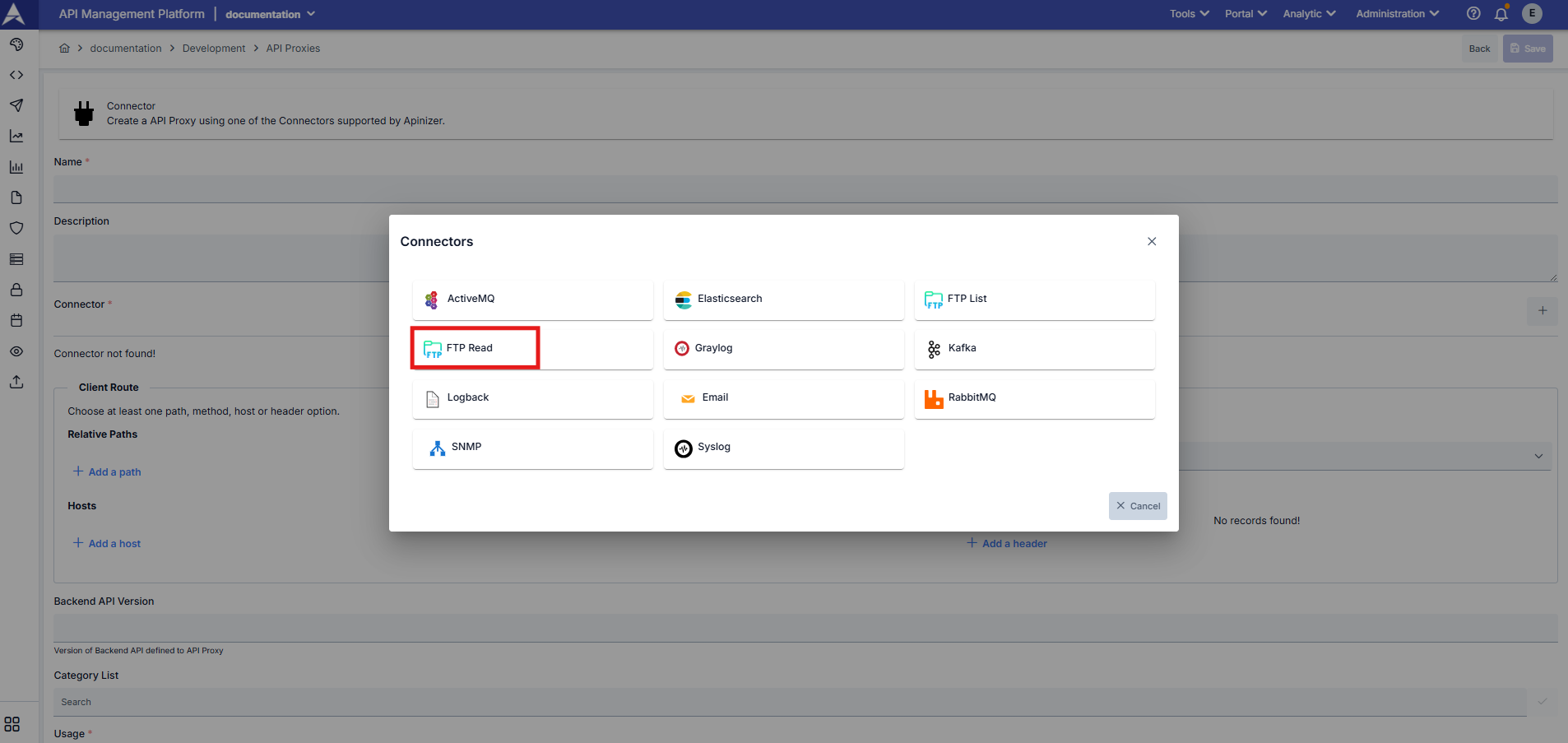 FTP Read Connector Configuration