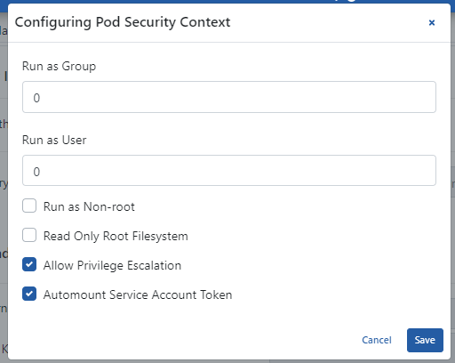Pod Security Context Configuration