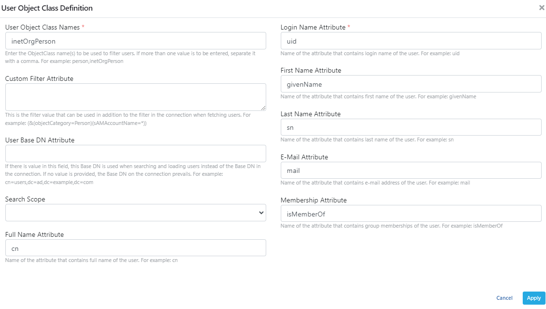 LDAP User Object Class Definition