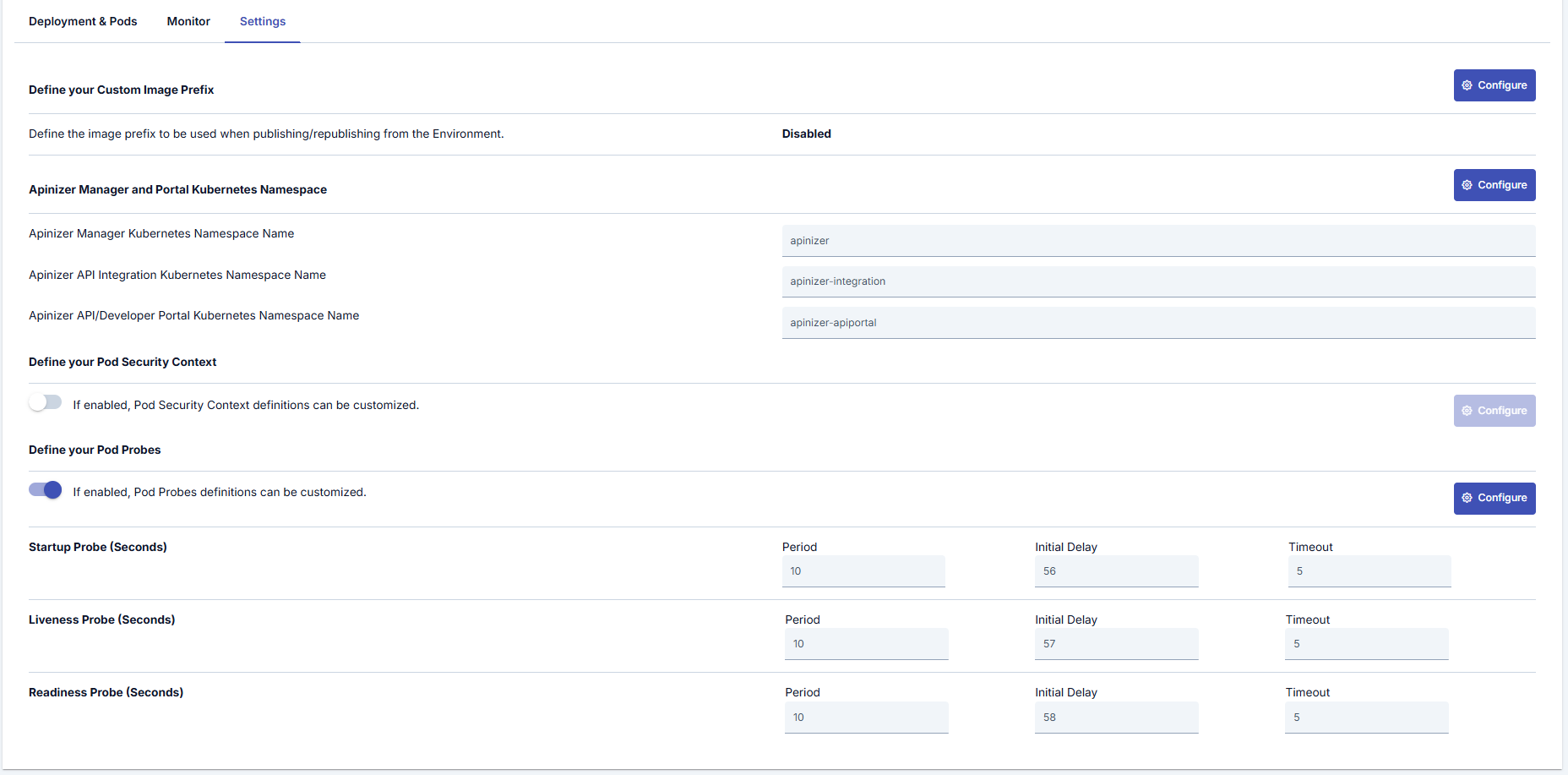Kubernetes Settings Tab