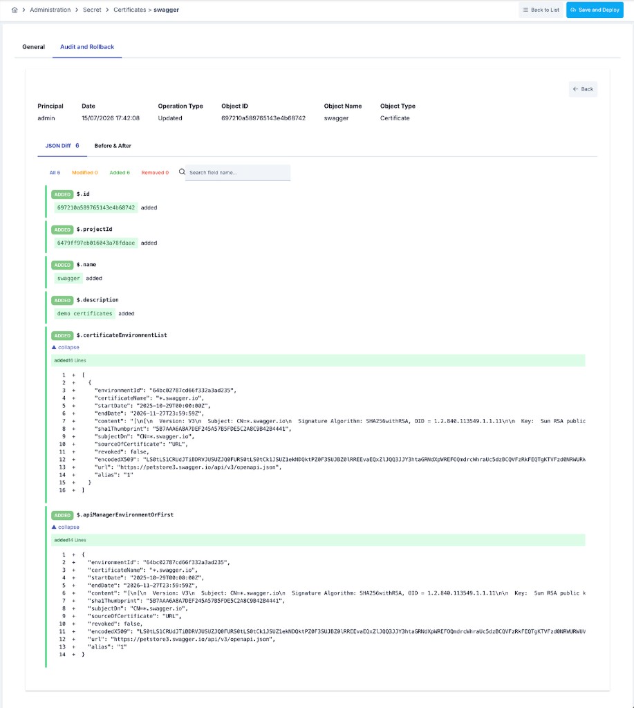 Audit record JSON Diff comparison
