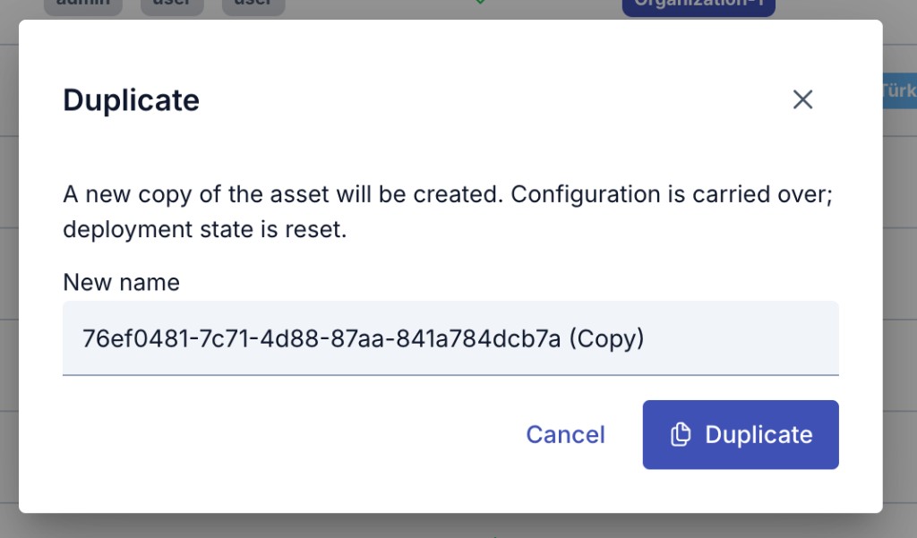 Asset Duplicate dialog